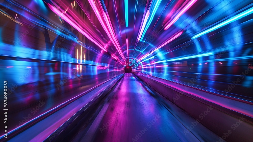 An abstract neon light tunnel formed by streaks of blue, purple An abstract neon light tunnel formed by streaks of blue, purple