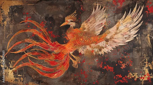 Flying phoenix  ancient oriental painting