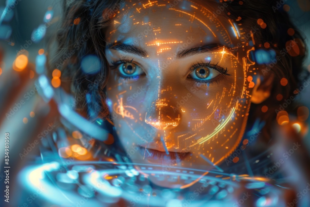 Technology, Internet network connections, big data and digital marketing, IoT, internet of things. Woman using modern computer surfing internet futuristic Technology, Internet network connections, big data and digital marketing, IoT, internet of things. Woman using modern computer surfing internet futuristic