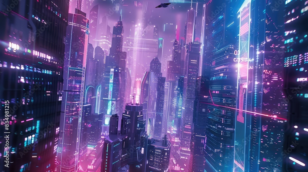 A futuristic cityscape with bright lights. AI generated. A futuristic cityscape with bright lights. AI generated.