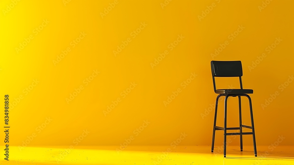 A single black chair stands against a vibrant yellow wall. The minimal composition creates a sense of calm and simplicity. A single black chair stands against a vibrant yellow wall. The minimal composition creates a sense of calm and simplicity.