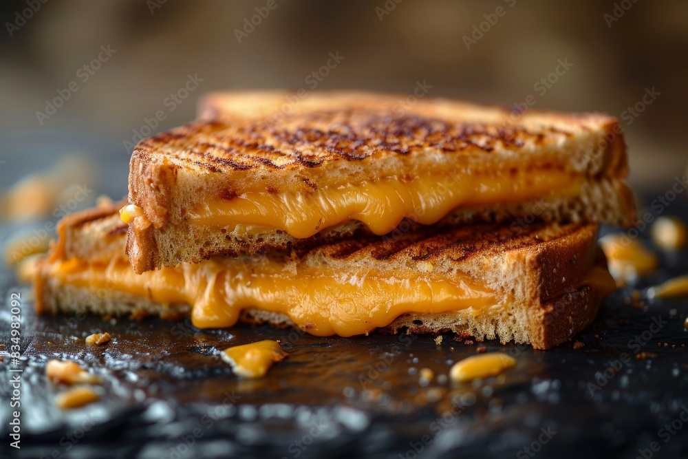 Grilled Cheese Sandwich - Golden, crispy grilled cheese sandwich cut in half. 