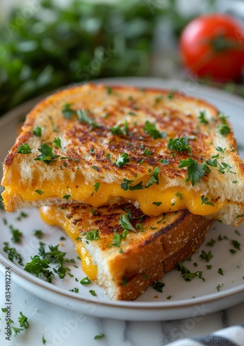Grilled Cheese Sandwich - Golden, crispy grilled cheese sandwich cut in half.  © Nico
