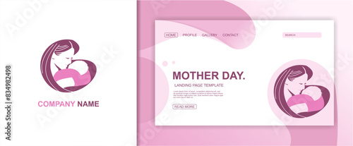 Logo Mother Day Nursing Baby Landing Page Premium Vector