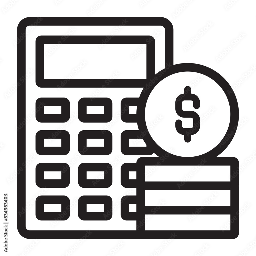 Investmen Money Calculator Icon, Line Art Style Design Isolated On White Background Investmen Money Calculator Icon, Line Art Style Design Isolated On White Background