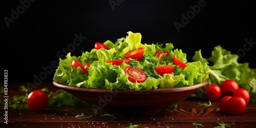 Green salad from leaves and tomatoes Generative AI © Valentine