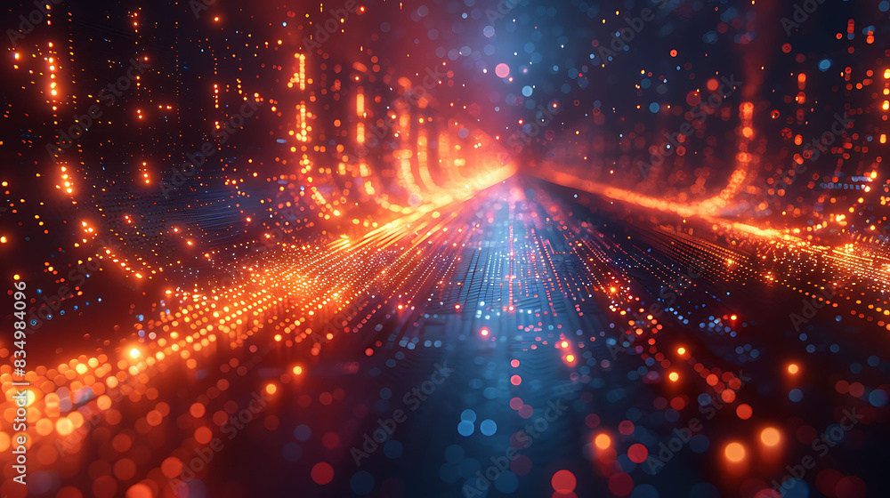 Fototapeta premium dynamic visual representation of digital transformation cloud showcasing interconnected system digital node vibrant data stream transforming traditional process HDR Imaging AI Autofocus capture