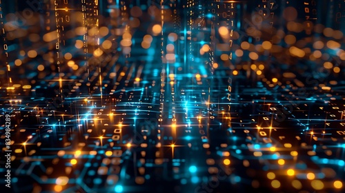 Wallpaper Mural Abstract digital background with glowing lines and bokeh lights, perfect for technology and futuristic concepts. Torontodigital.ca