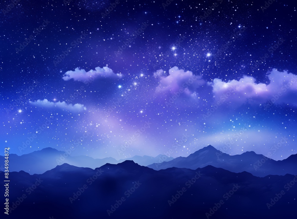 A majestic mountain range under a starry night sky. A majestic mountain range under a starry night sky.