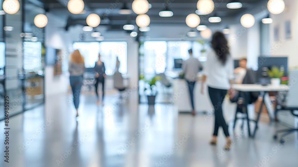 Blurred image of a modern office with people walking and working. The image conveys a sense of activity and progress. Blurred image of a modern office with people walking and working. The image conveys a sense of activity and progress.