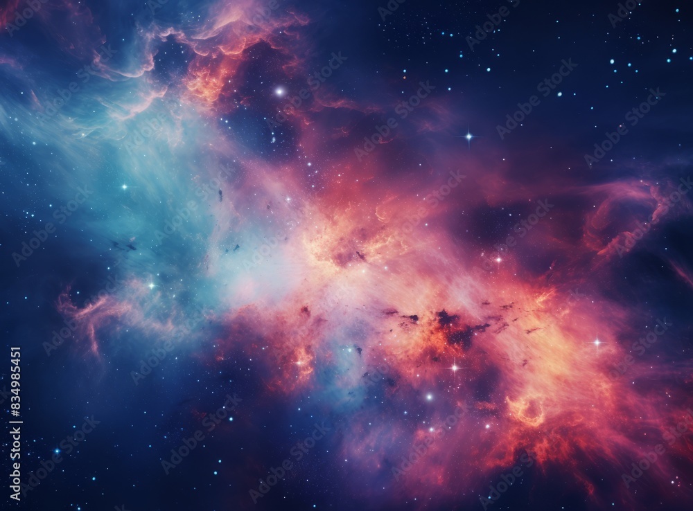 Obraz premium A majestic and colorful galaxy with swirling clouds and bright stars in the vast expanse of space.