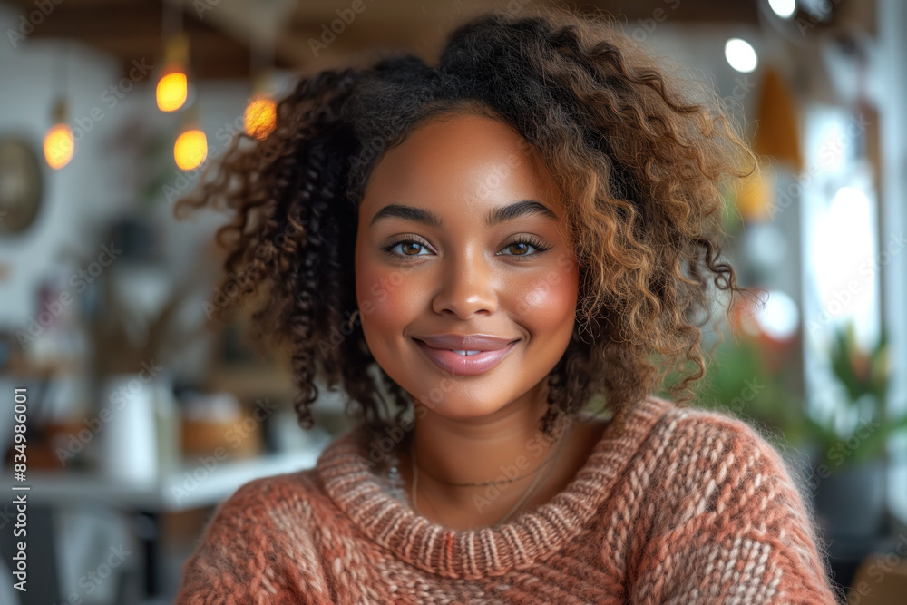 Happy African American woman with afro hairstyle and natural makeup, portrait of black chubby girl Happy African American woman with afro hairstyle and natural makeup, portrait of black chubby girl