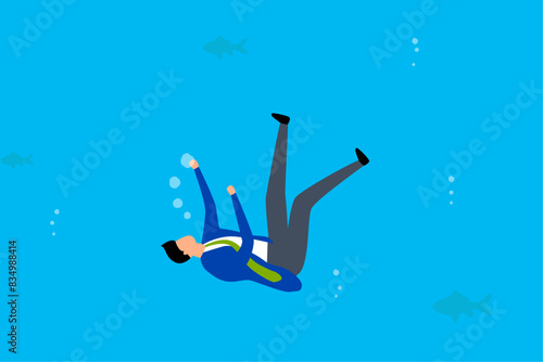 Business failure, businessman sinks into the sea