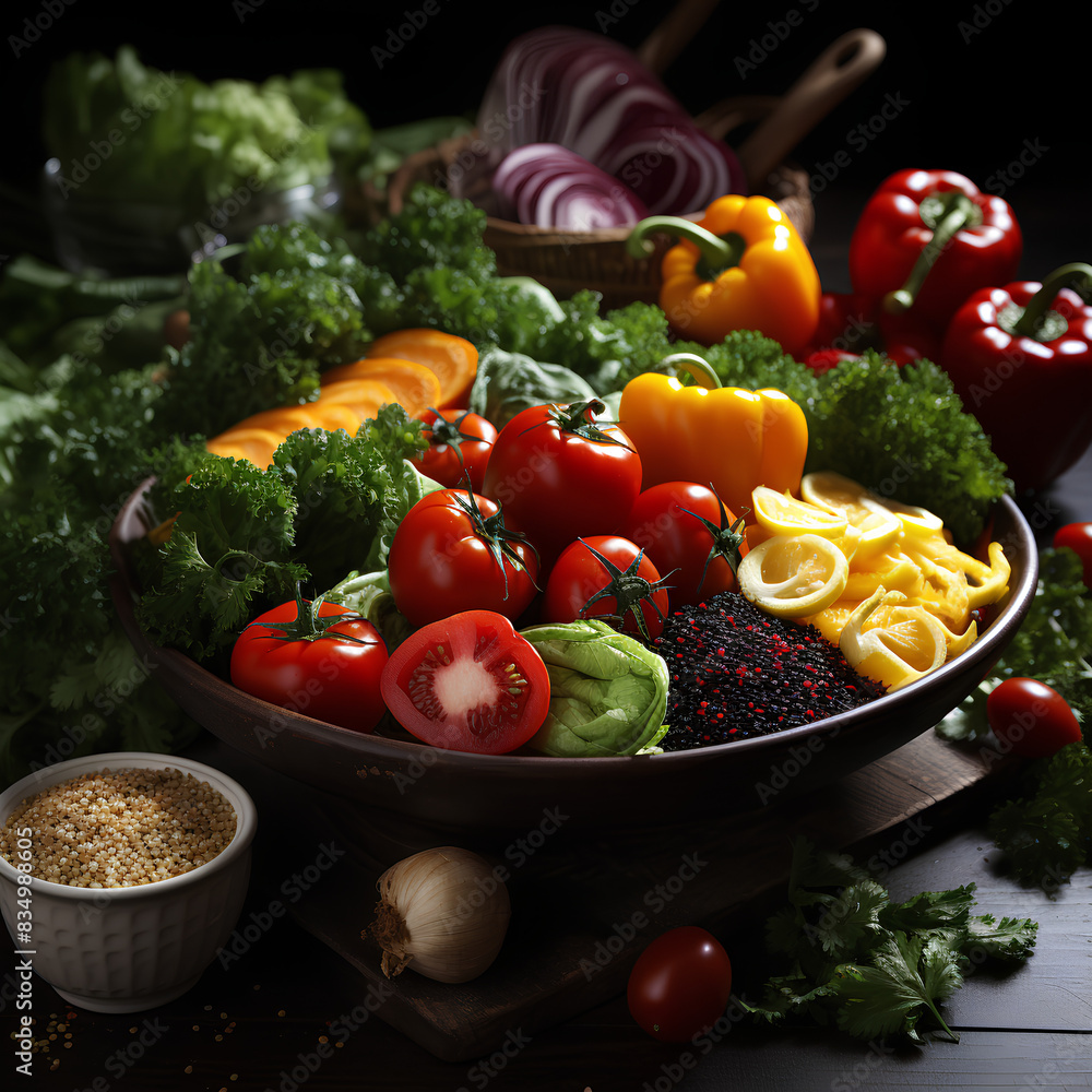 a bowl of vegetables with a yellow pepper on the top a bowl of vegetables with a yellow pepper on the top