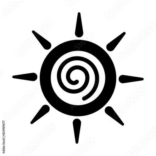 An editable solid icon of primitive sun 