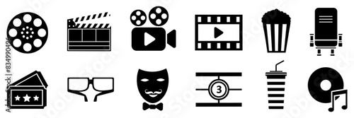 Cinema icon collection. Movie icon set. Vector