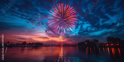 festive Memorial Day evening with fireworks lighting up the sky using Long Exposure Photography and Electronic Shutter to create a vibrant effect