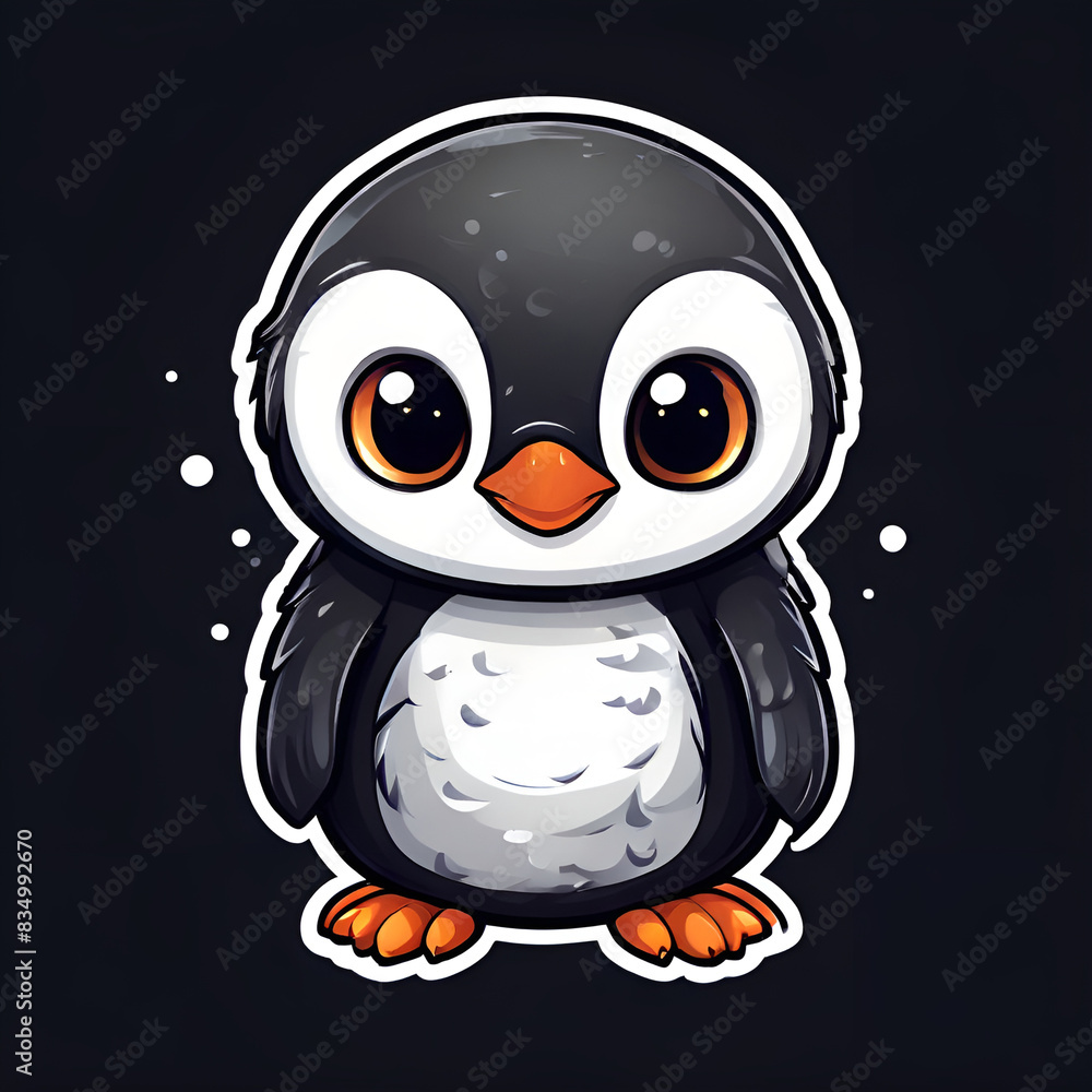 Fototapeta premium sticker of a cute baby penguin on a black background