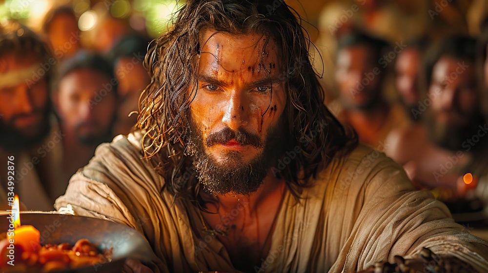 An image of Jesus Christ at the Last Supper. An image of Jesus Christ at the Last Supper.