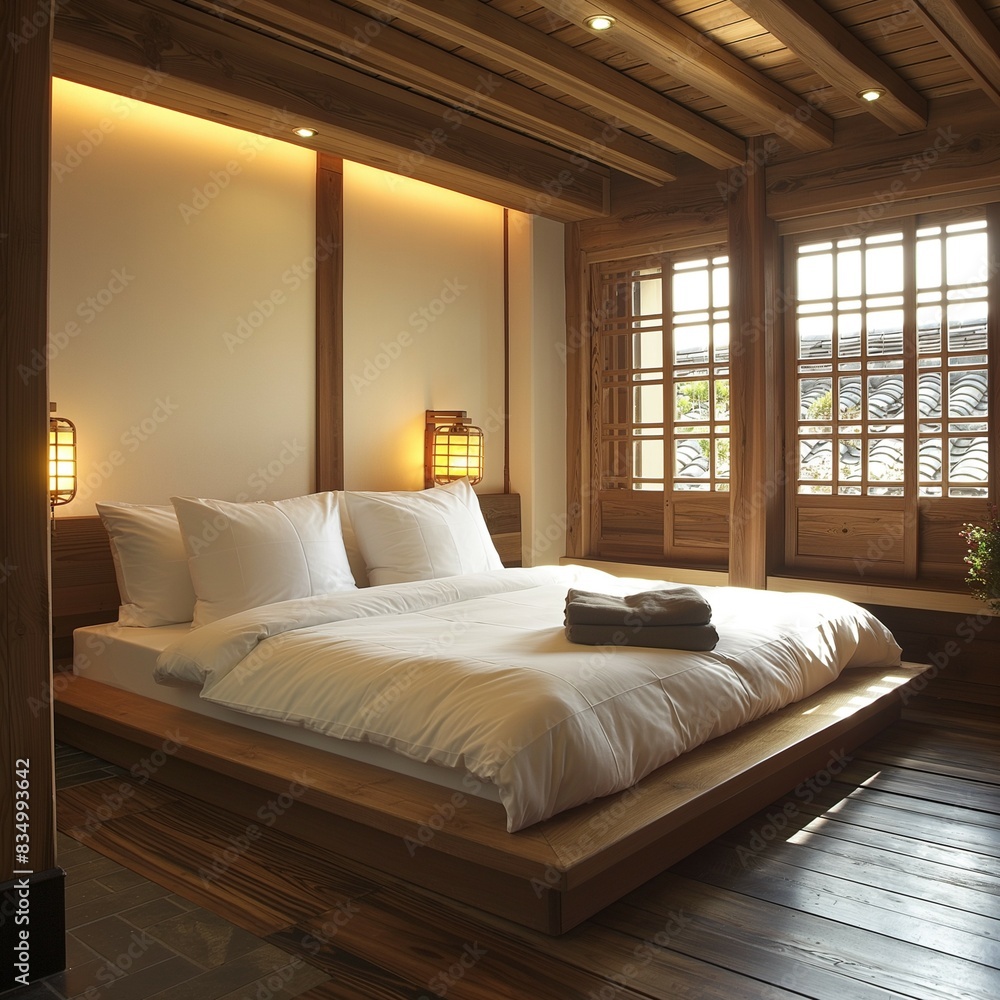 Modern and oriental hanok bedroom interior Modern and oriental hanok bedroom interior