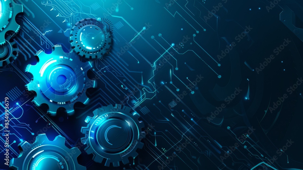 Obraz premium A blue and white image of gears and other mechanical parts