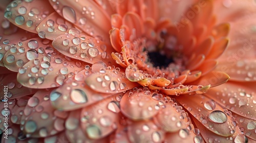 An intimate closeup of a flower adorned with water droplets  capturing the intricate details and textures of the petals