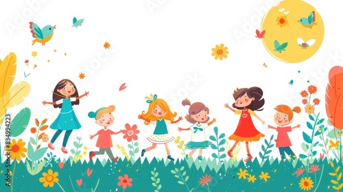 A flat children's day graphic with a Spanish background