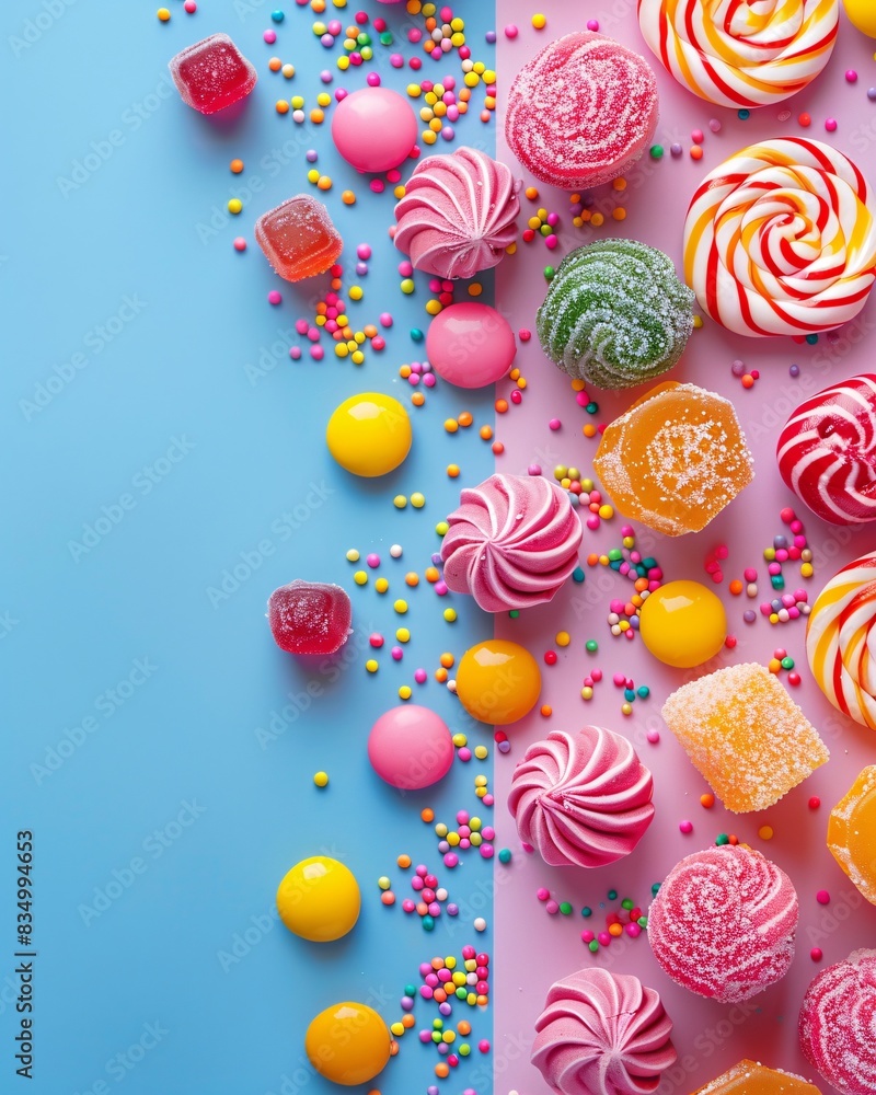 A close up of a pile of colorful candies on a blue surface A close up of a pile of colorful candies on a blue surface