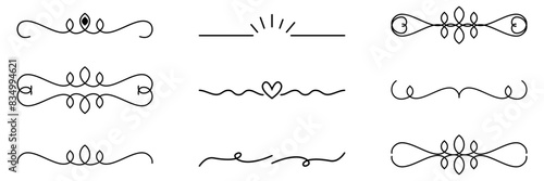 Set of hand drawn ornament text dividers vector line border. Lines, borders, underline pencil strokes, Doodle design dividers.
