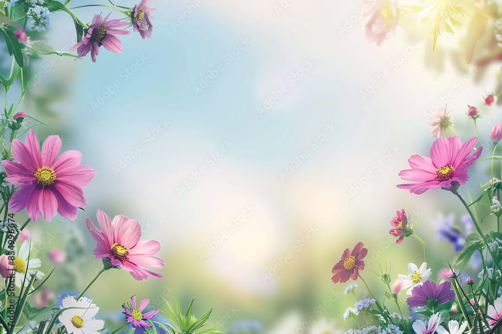 Beautiful spring floral background with pink blossoms and butterflies Beautiful spring floral background with pink blossoms and butterflies