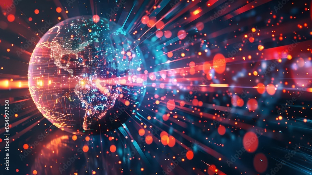 digital globe spinning out of control with fast data transfer information overload concept 3d illustration digital globe spinning out of control with fast data transfer information overload concept 3d illustration