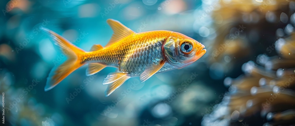 A small fish swimming in a blue ocean A small fish swimming in a blue ocean