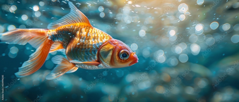 A goldfish swimming in a blue ocean A goldfish swimming in a blue ocean