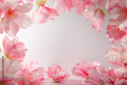 Pink floral frame with rose blossoms for spring design