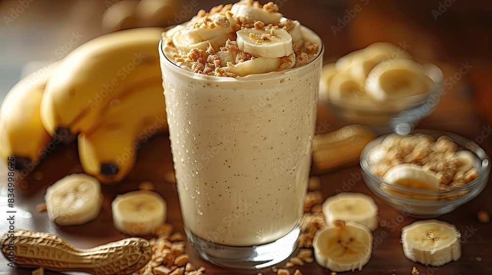 A creamy peanut butter banana smoothie. A creamy peanut butter banana smoothie.