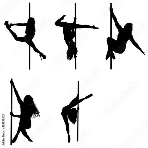 Set of Vector silhouette of Pole dance women, beautiful pole dancer girl silhouette, Pole Dance sport, young dancing beautiful woman, Black silhouette of girl and pole on a white background