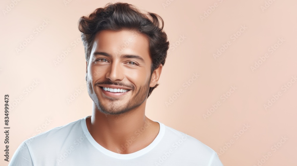 Handsome male model with bright, healthy skin smiling Handsome male model with bright, healthy skin smiling