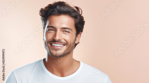 Handsome male model with bright, healthy skin smiling