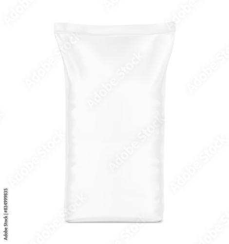Vertical big heavy bag mockup for potting soil, chemical products. Front view. Vector illustration isolated on white background. Ready for use in presentation, promo, advertising. EPS10.