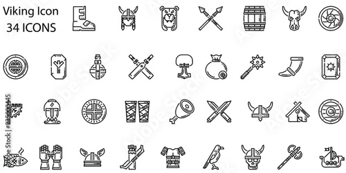 Viking icons. Line art style icons bundle. vector illustration
