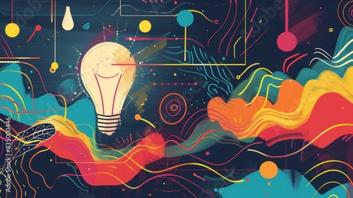 Design a visual representation of the innovation mindset. Include key attributes such as curiosity, resilience, and openness to new ideas, and tips for cultivating this mindset. photo