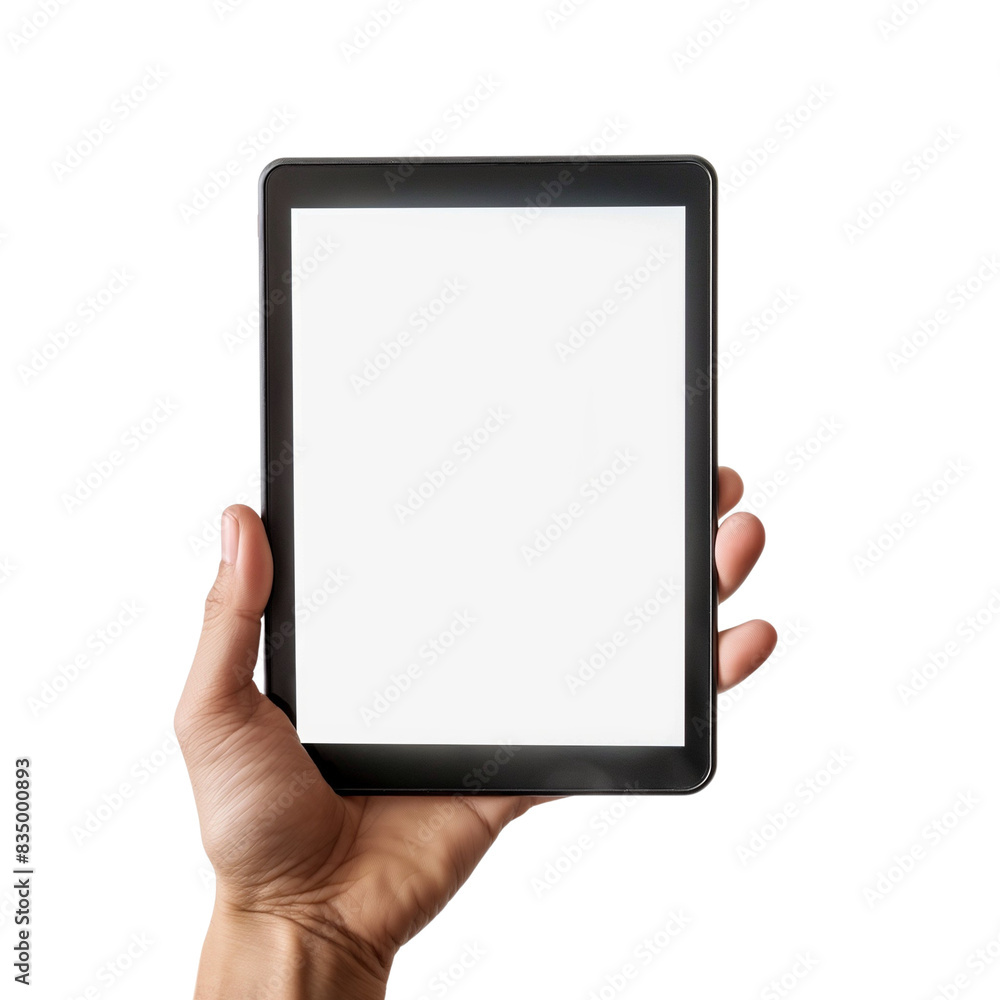 hand holding tablet with blank screen, isolated hand holding tablet with blank screen, isolated