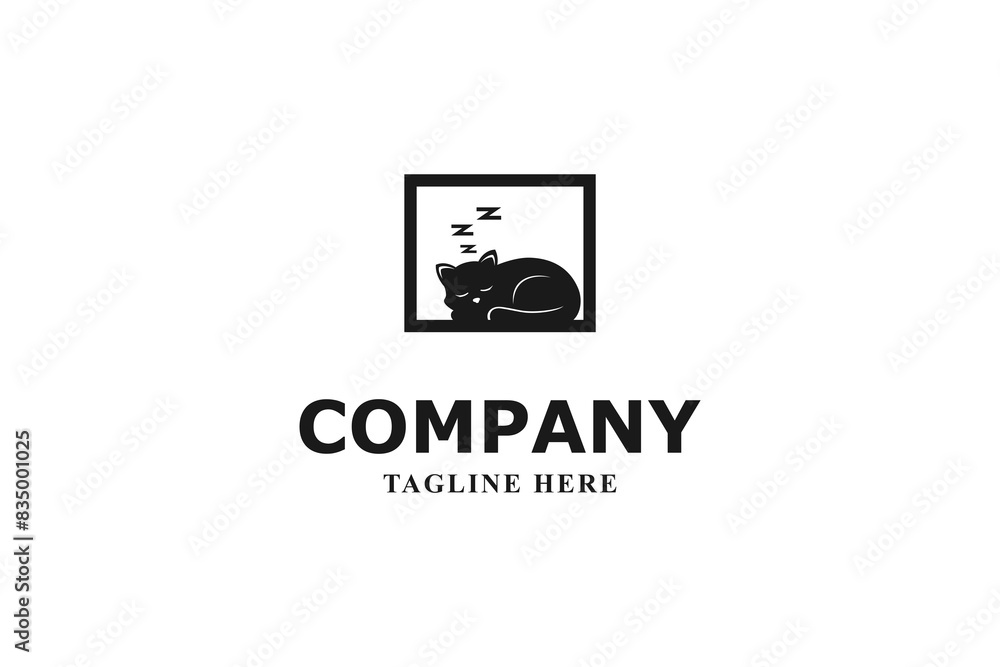 cat sleeping in window logo