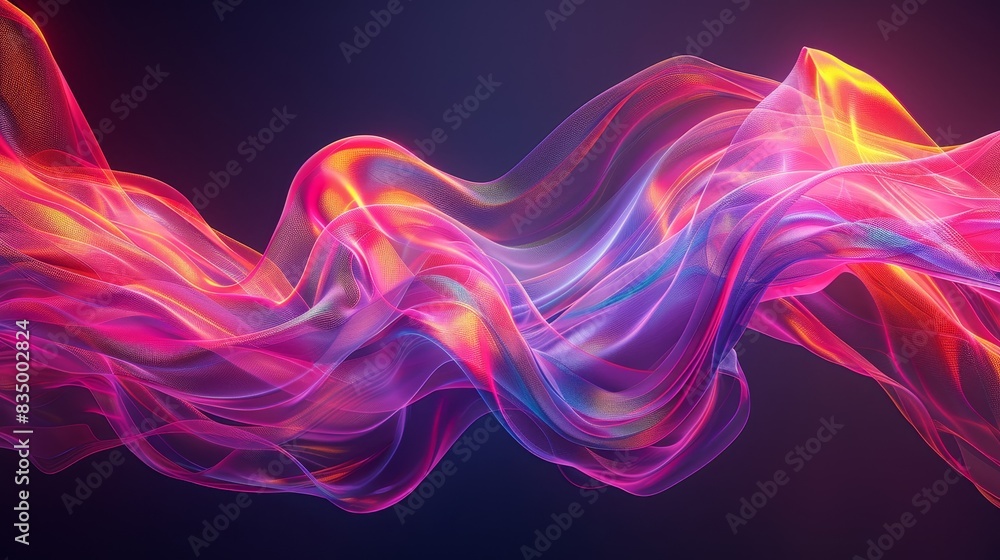 Naklejka premium A dynamic, fluid composition of neon ribbons