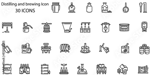 Brewing And Distilling Icons. Vector Illustration.
