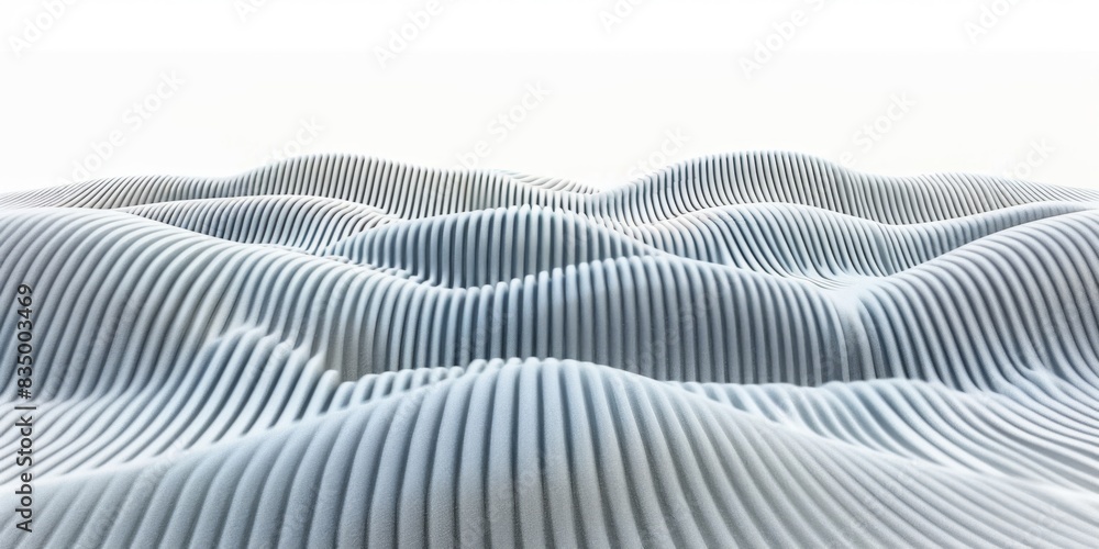 Abstract geometric landscape of white undulating waves and lines, creating dynamic patterns and serene aesthetics in a minimalistic style. Abstract geometric landscape of white undulating waves and lines, creating dynamic patterns and serene aesthetics in a minimalistic style.
