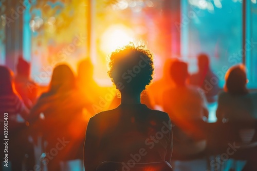Obraz na płótnie A social worker leading a support group session for teens selective focus, guidance theme, ethereal, overlay, community center backdrop w salonie