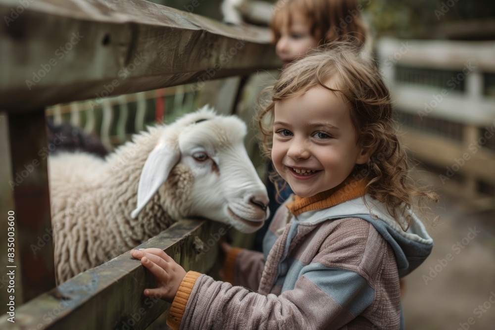 Delightful Children Interacting With Sheep Delightful Children Interacting With Sheep