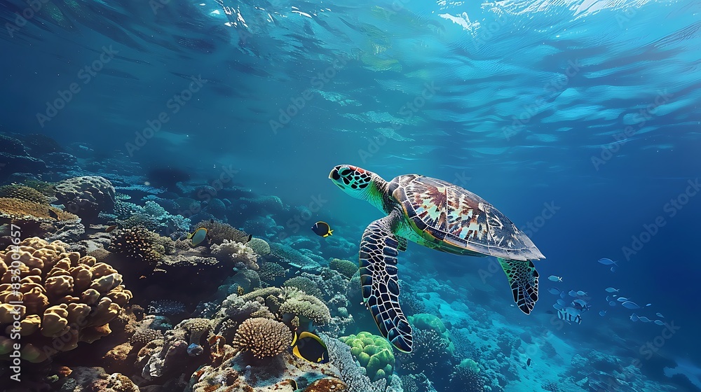 Obraz premium Illustrate the role of healthy oceans in supporting global biodiversity and climate stability, promoting conservation efforts