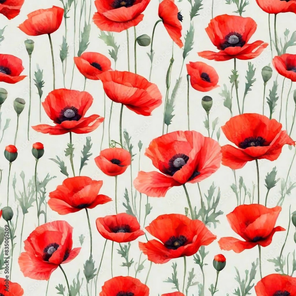 Fototapeta premium Poppies background. Pastel style. AI generated illustration